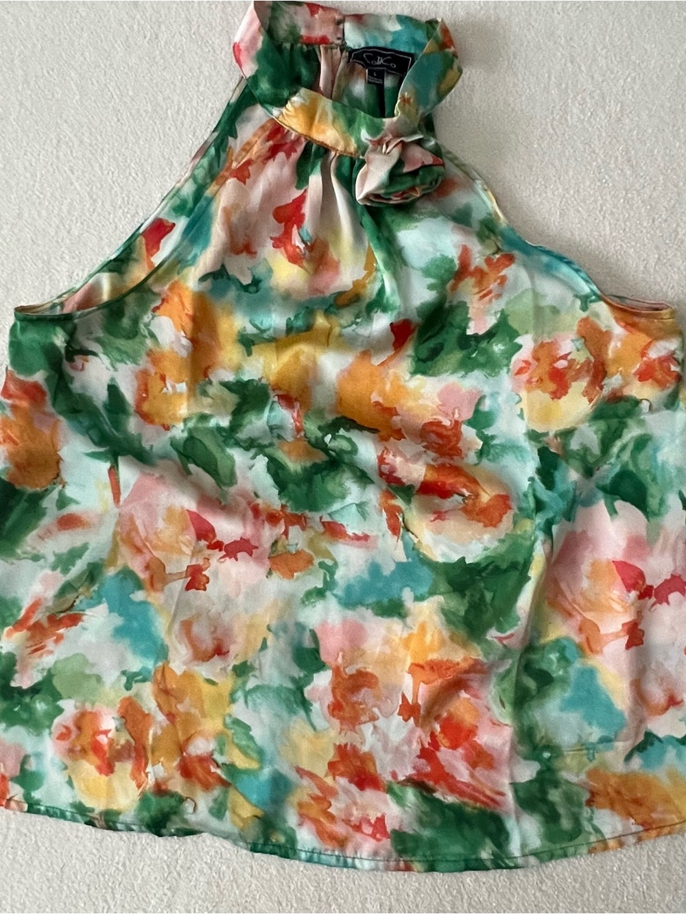 Y2K Cotilco Green Multiwatercolor Halter Neck Choker Blouse